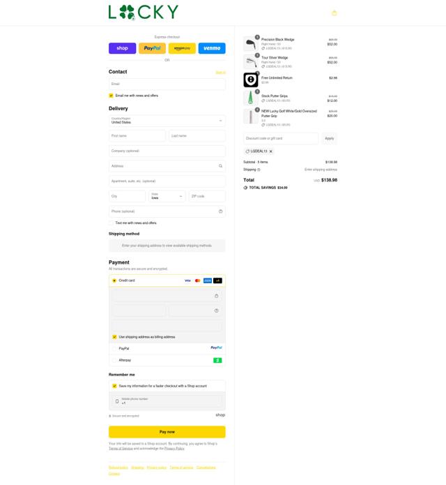 Lucky Golf checkout page showing Lucky Golf discount code box | Screenshot taken by SimplyCodes community member on Sep 14, 2025