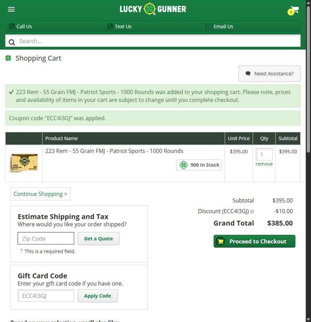 Lucky Gunner checkout page showing Lucky Gunner promo code box | Screenshot taken by SimplyCodes community member on Jul 10, 2025