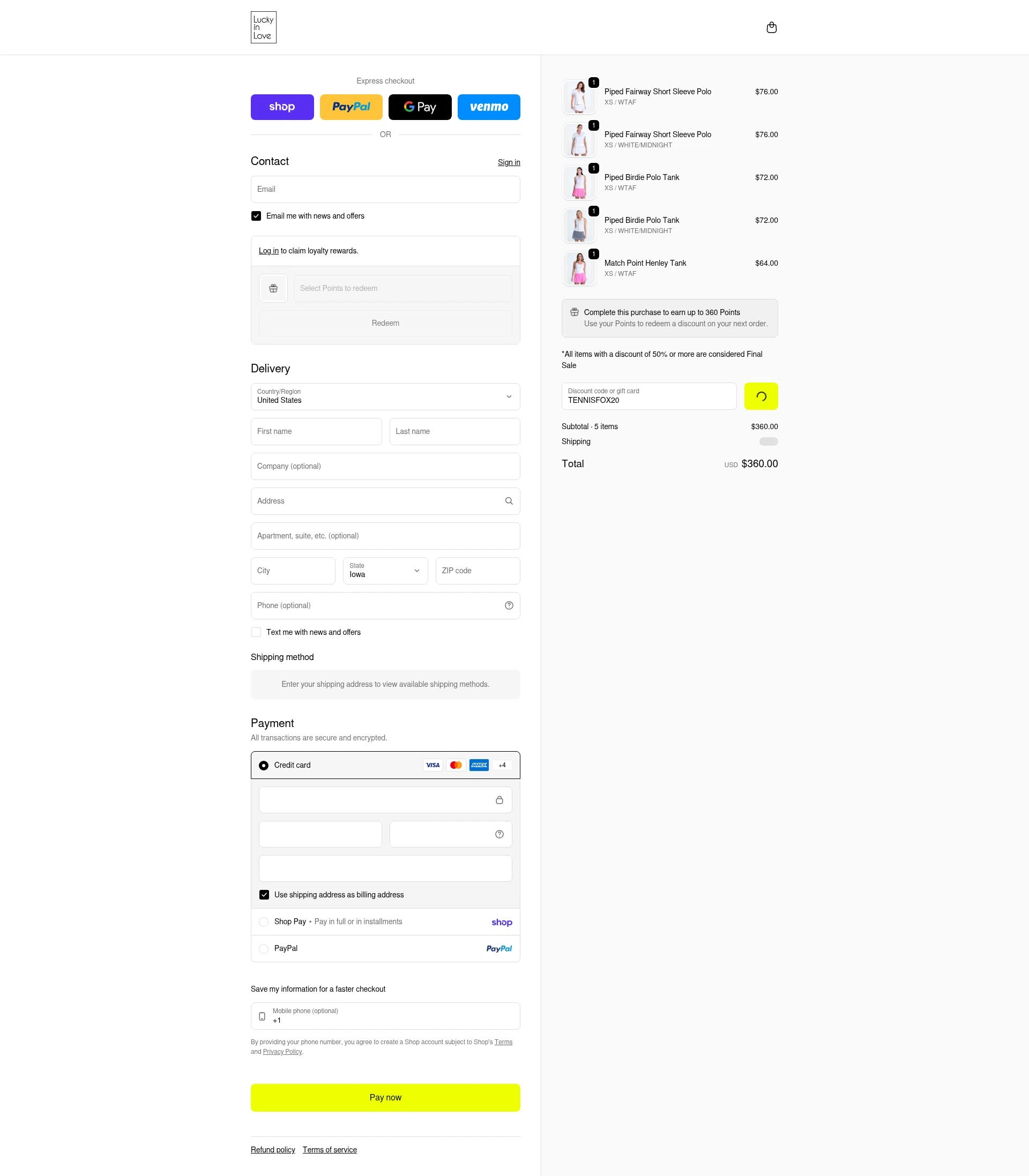 Lucky in Love checkout page showing Lucky in Love discount code box | Screenshot taken by SimplyCodes community member on Feb 19, 2026