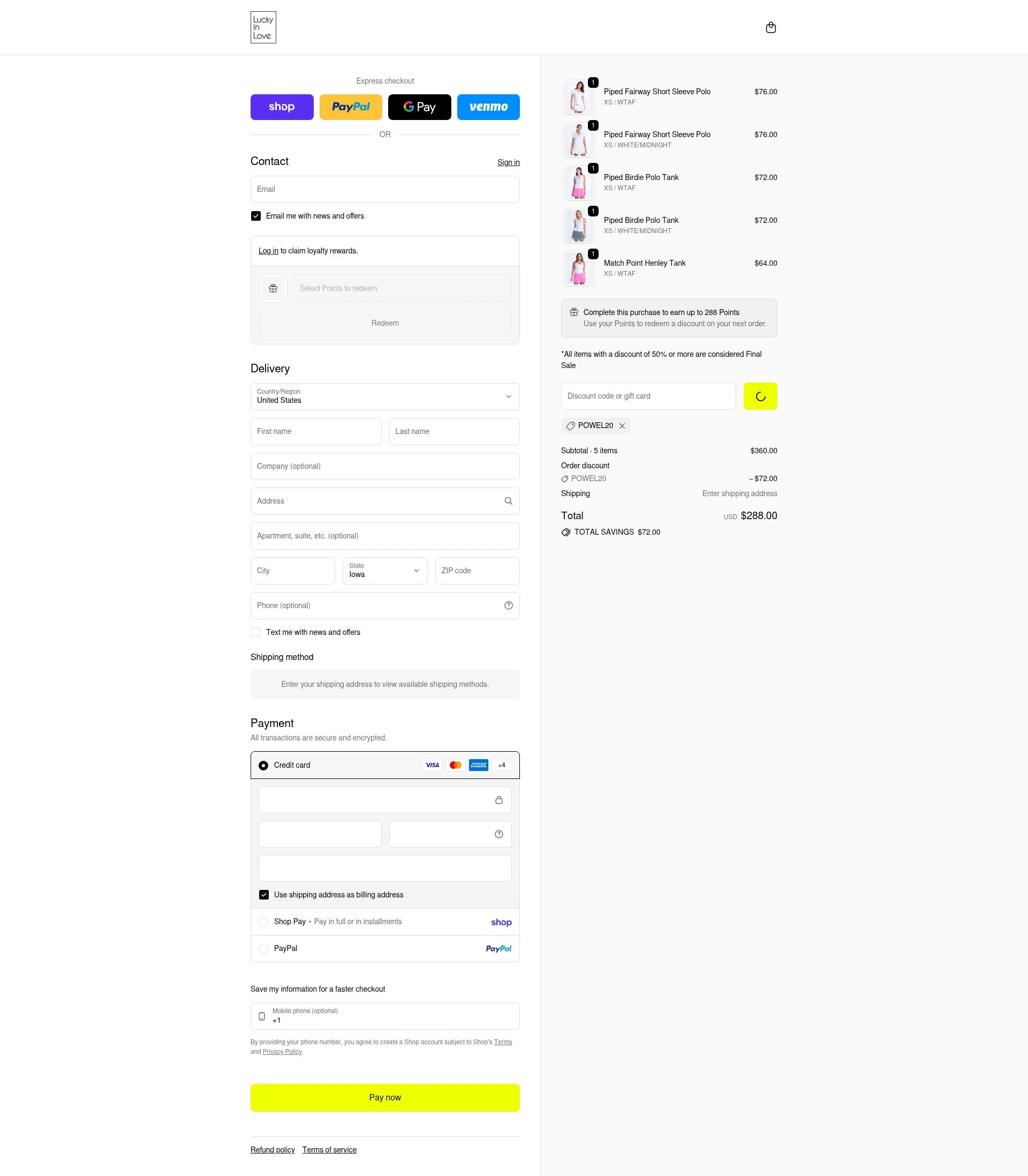 Lucky in Love checkout page showing Lucky in Love discount code box | Screenshot taken by SimplyCodes community member on Feb 19, 2026