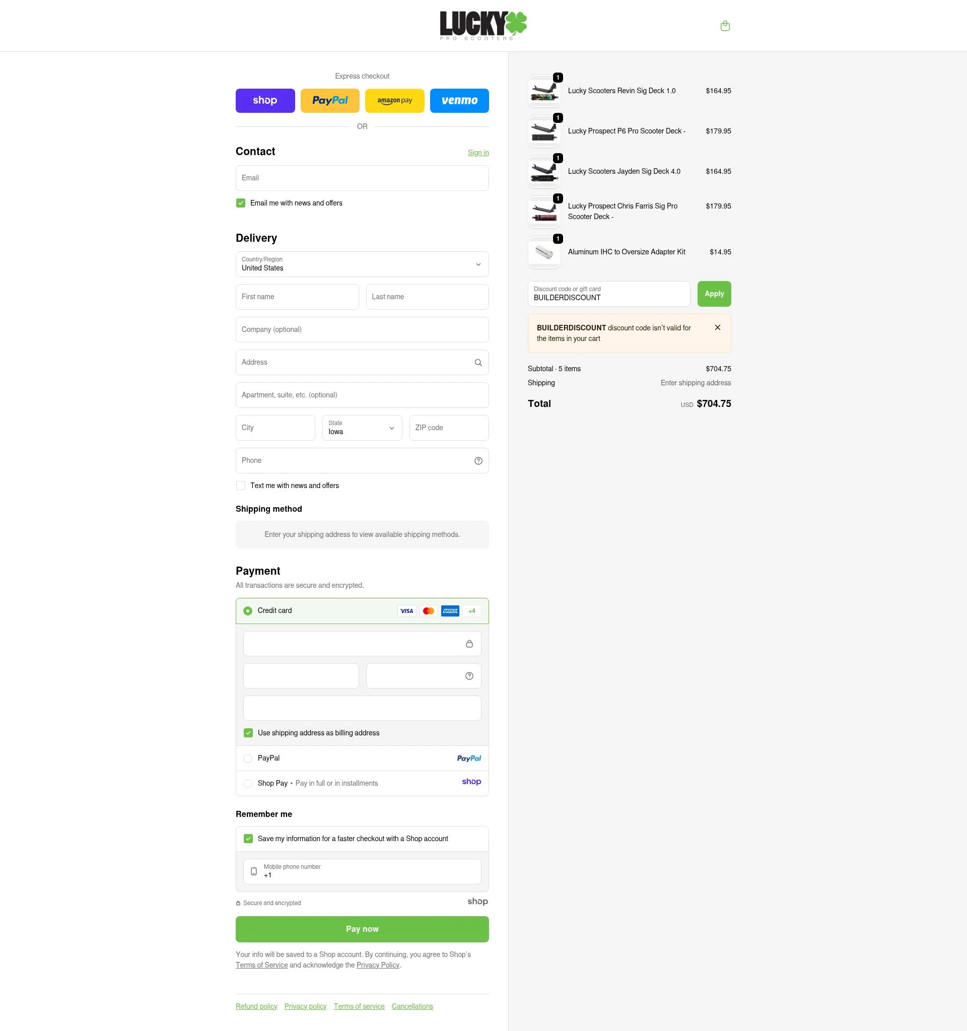 Lucky Scooters checkout page showing Lucky Scooters promo code box | Screenshot taken by SimplyCodes community member on Nov 27, 2025