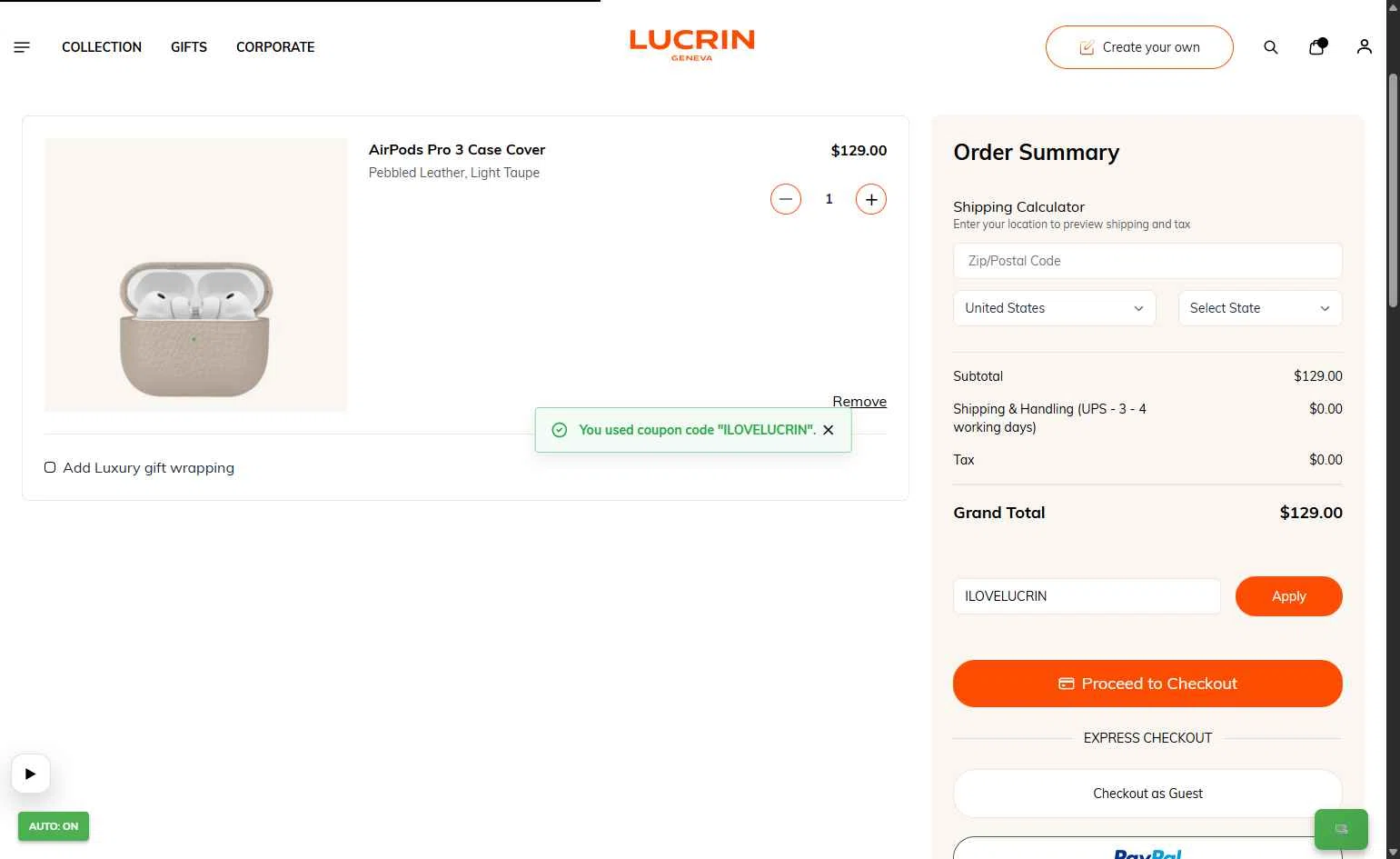 Lucrin checkout page showing Lucrin coupon code box | Screenshot taken by SimplyCodes community member on Feb 8, 2026