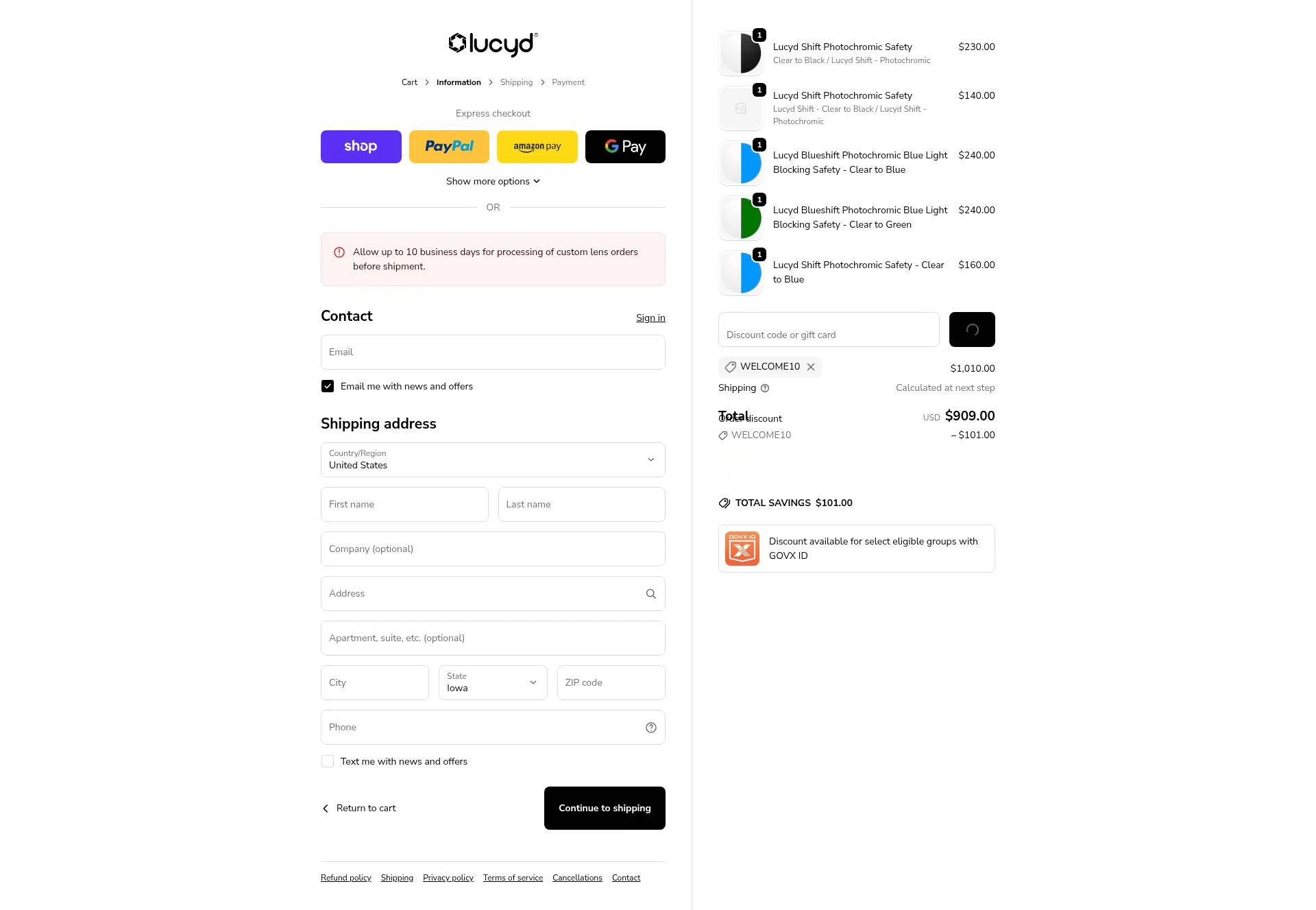 Lucyd checkout page showing Lucyd discount code box | Screenshot taken by SimplyCodes community member on Jan 10, 2026