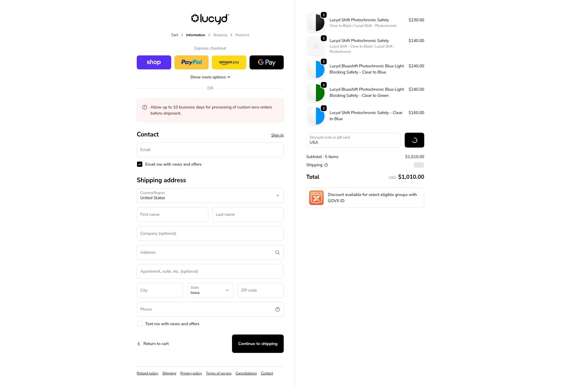 Lucyd checkout page showing Lucyd discount code box | Screenshot taken by SimplyCodes community member on Jan 10, 2026