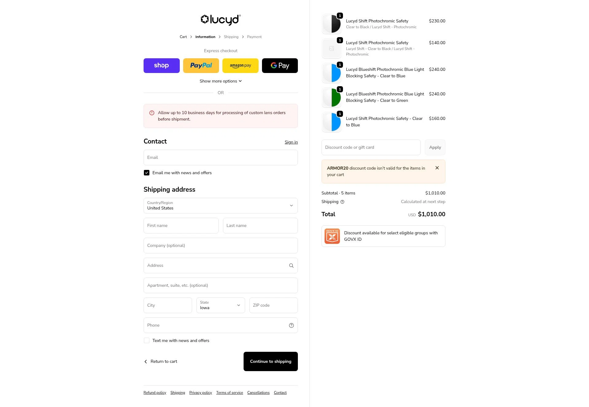 Lucyd checkout page showing Lucyd discount code box | Screenshot taken by SimplyCodes community member on Jan 10, 2026