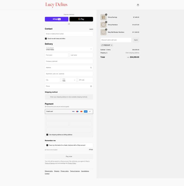 Lucy Delius Jewellery checkout page showing Lucy Delius Jewellery promo code box | Screenshot taken by SimplyCodes community member on Aug 1, 2025