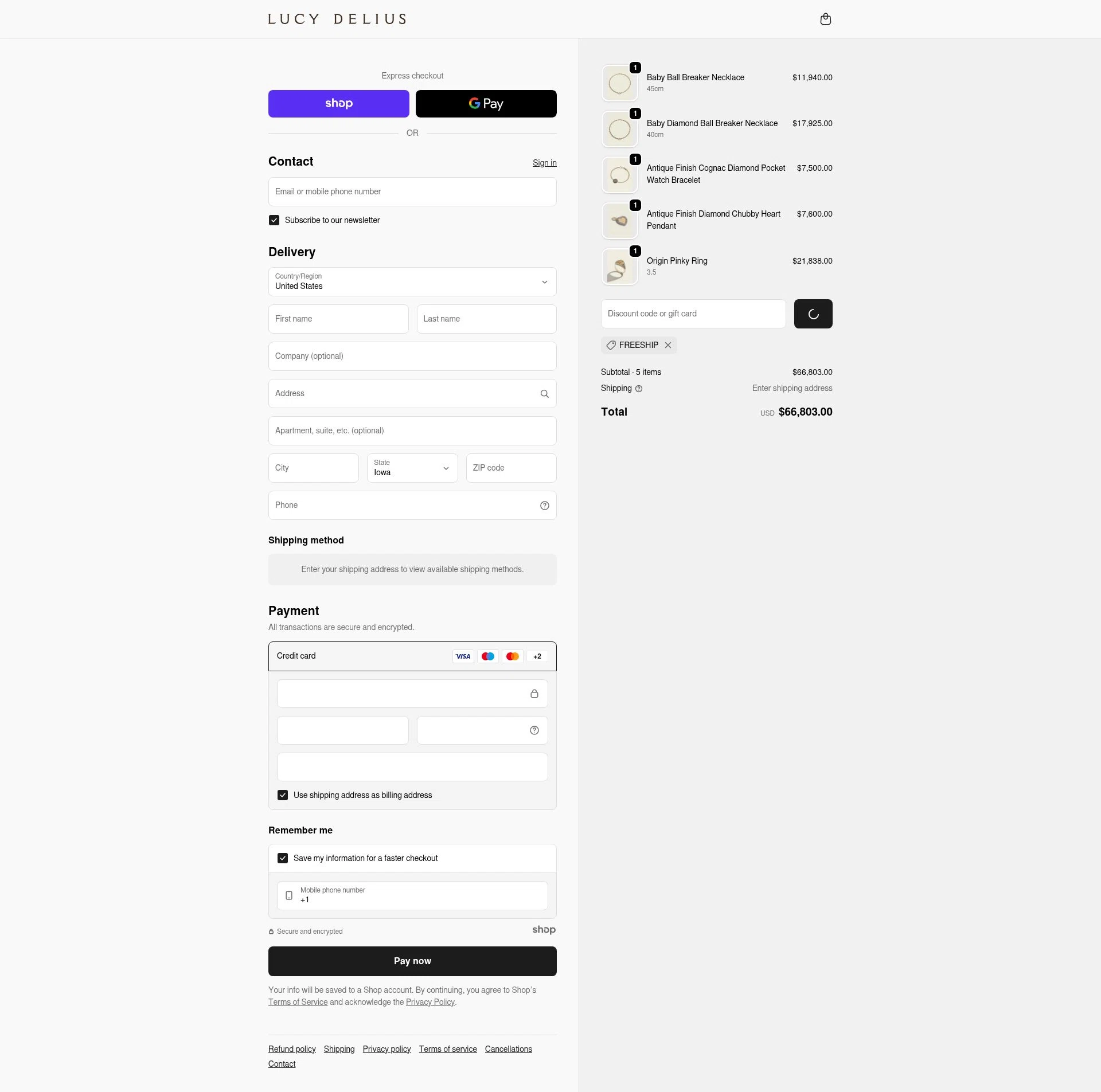 Lucy Delius Jewellery checkout page showing Lucy Delius Jewellery promo code box | Screenshot taken by SimplyCodes community member on Jan 13, 2026