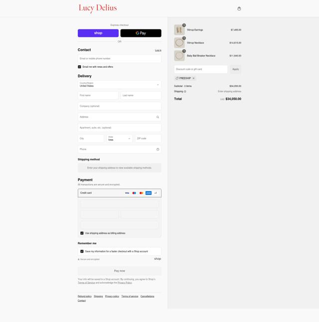 Lucy Delius Jewellery checkout page showing Lucy Delius Jewellery promo code box | Screenshot taken by SimplyCodes community member on Aug 13, 2025