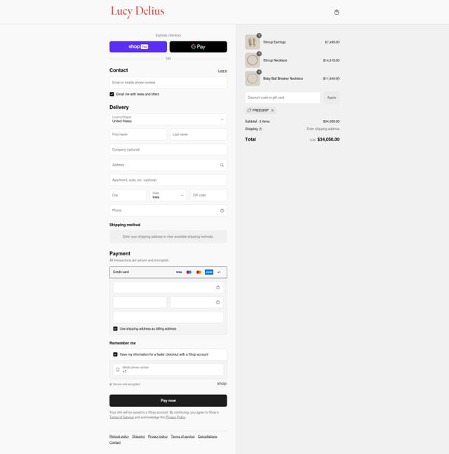 Lucy Delius Jewellery checkout page showing Lucy Delius Jewellery promo code box | Screenshot taken by SimplyCodes community member on Aug 5, 2025