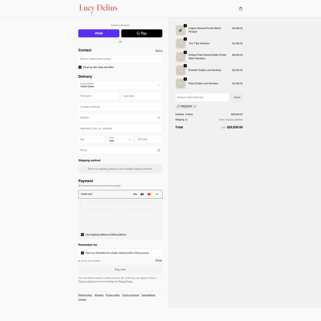 Lucy Delius Jewellery checkout page showing Lucy Delius Jewellery promo code box | Screenshot taken by SimplyCodes community member on Sep 21, 2025