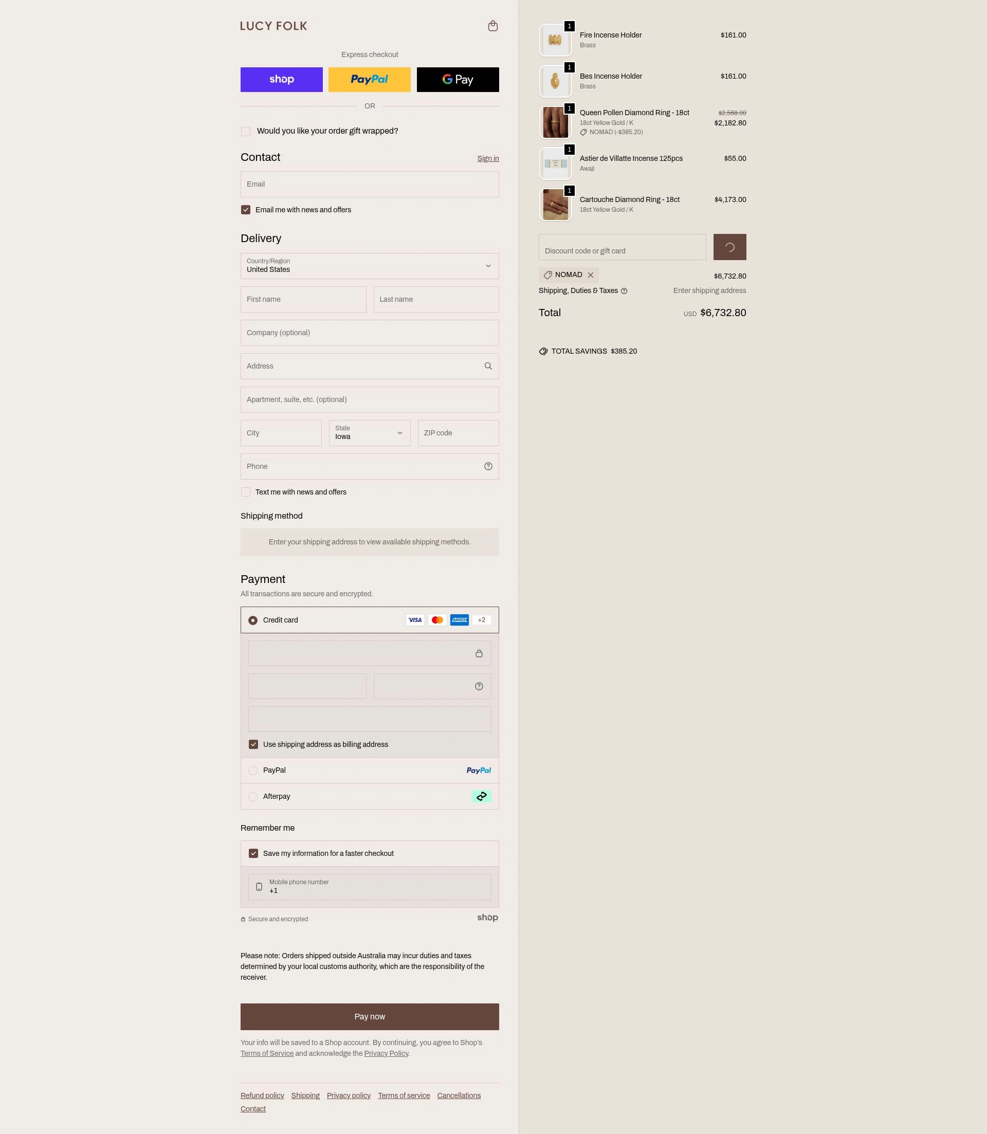Lucy Folk checkout page showing Lucy Folk discount code box | Screenshot taken by SimplyCodes community member on Jan 26, 2026