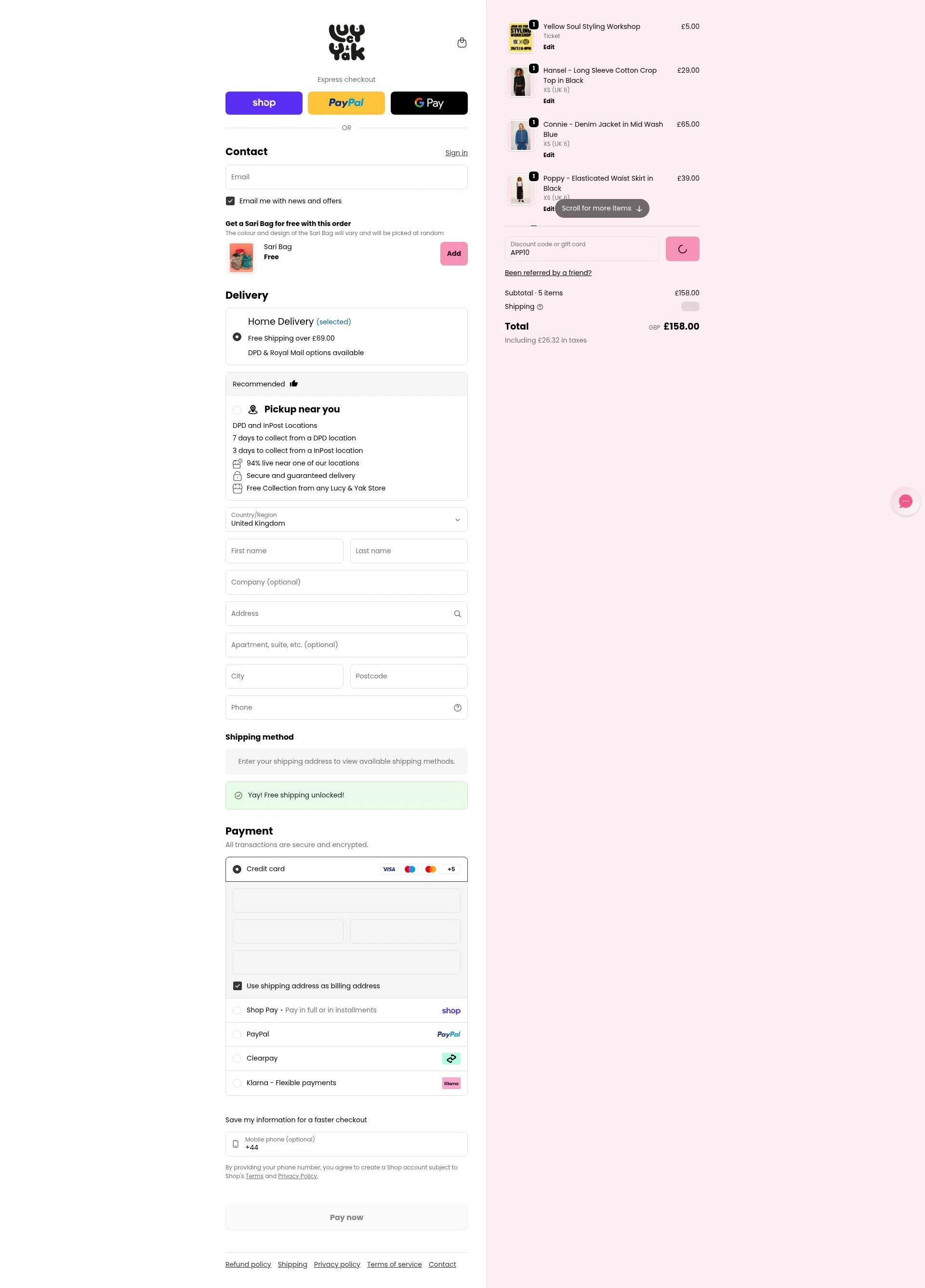 Lucy & Yak checkout page showing Lucy & Yak discount code box | Screenshot taken by SimplyCodes community member on Feb 21, 2026