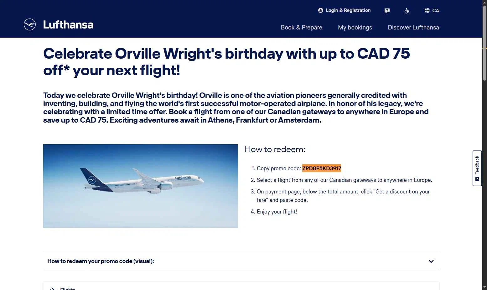 Lufthansa checkout page showing Lufthansa discount code box | Screenshot taken by SimplyCodes community member on Aug 15, 2025