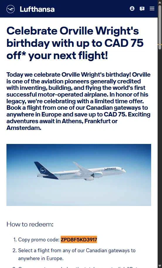 Lufthansa checkout page showing Lufthansa discount code box | Screenshot taken by SimplyCodes community member on Sep 14, 2025