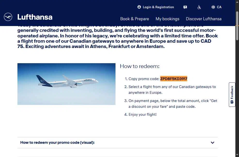 Lufthansa checkout page showing Lufthansa discount code box | Screenshot taken by SimplyCodes community member on Sep 18, 2025