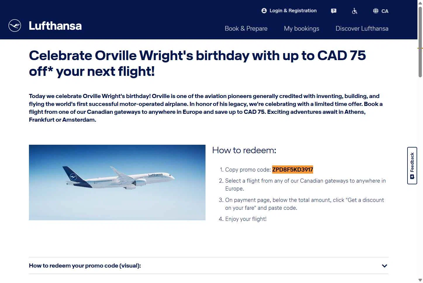Lufthansa checkout page showing Lufthansa discount code box | Screenshot taken by SimplyCodes community member on Aug 5, 2025