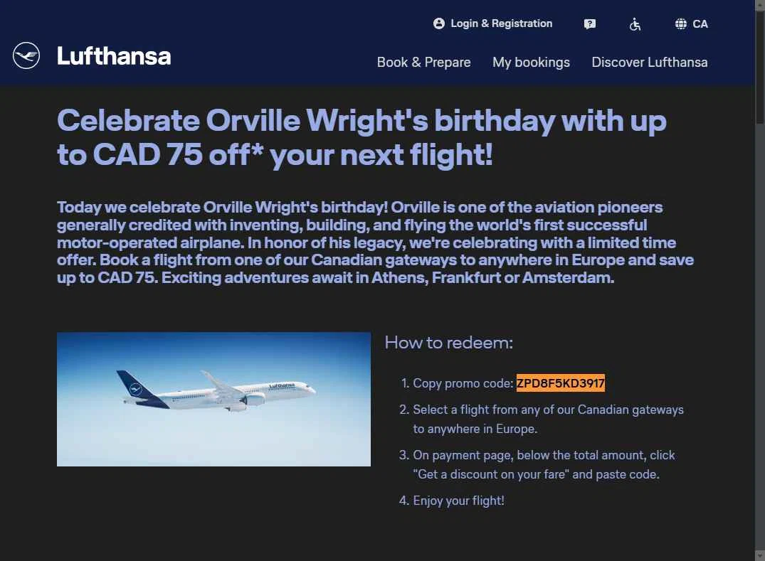 Lufthansa checkout page showing Lufthansa discount code box | Screenshot taken by SimplyCodes community member on Aug 13, 2025