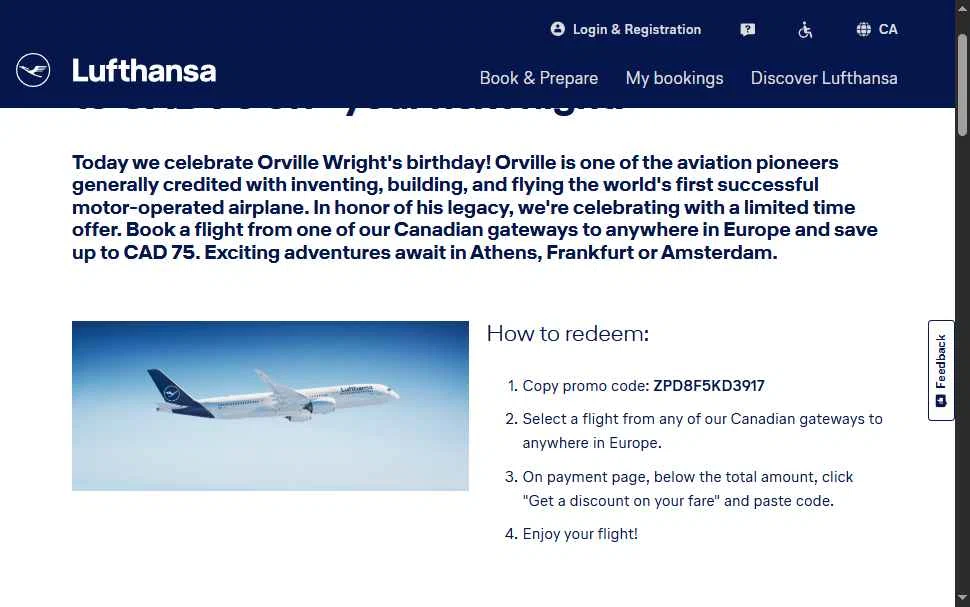 Lufthansa checkout page showing Lufthansa discount code box | Screenshot taken by SimplyCodes community member on Oct 8, 2025
