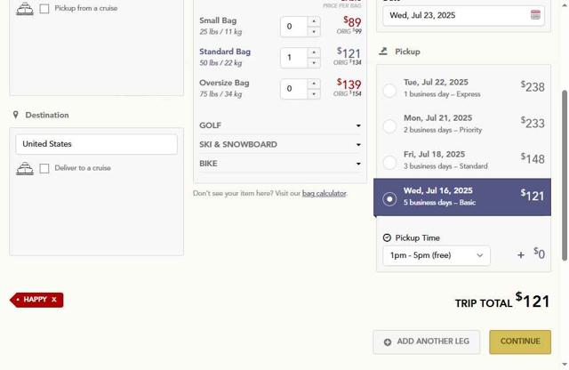 Luggage Forward checkout page showing Luggage Forward promo code box | Screenshot taken by SimplyCodes community member on Jul 2, 2025
