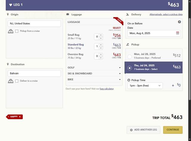 Luggage Forward checkout page showing Luggage Forward promo code box | Screenshot taken by SimplyCodes community member on Jul 12, 2025