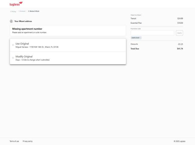 LugLess checkout page showing LugLess promo code box | Screenshot taken by SimplyCodes community member on Aug 28, 2025