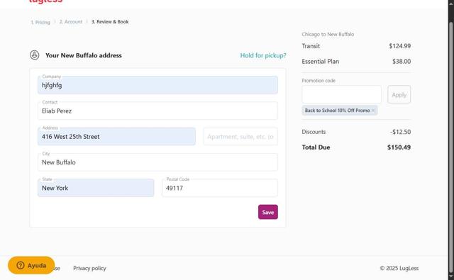 LugLess checkout page showing LugLess promo code box | Screenshot taken by SimplyCodes community member on Jul 30, 2025