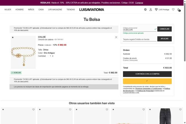Luisa Via Roma checkout page showing Luisa Via Roma discount code box | Screenshot taken by SimplyCodes community member on Jul 23, 2025