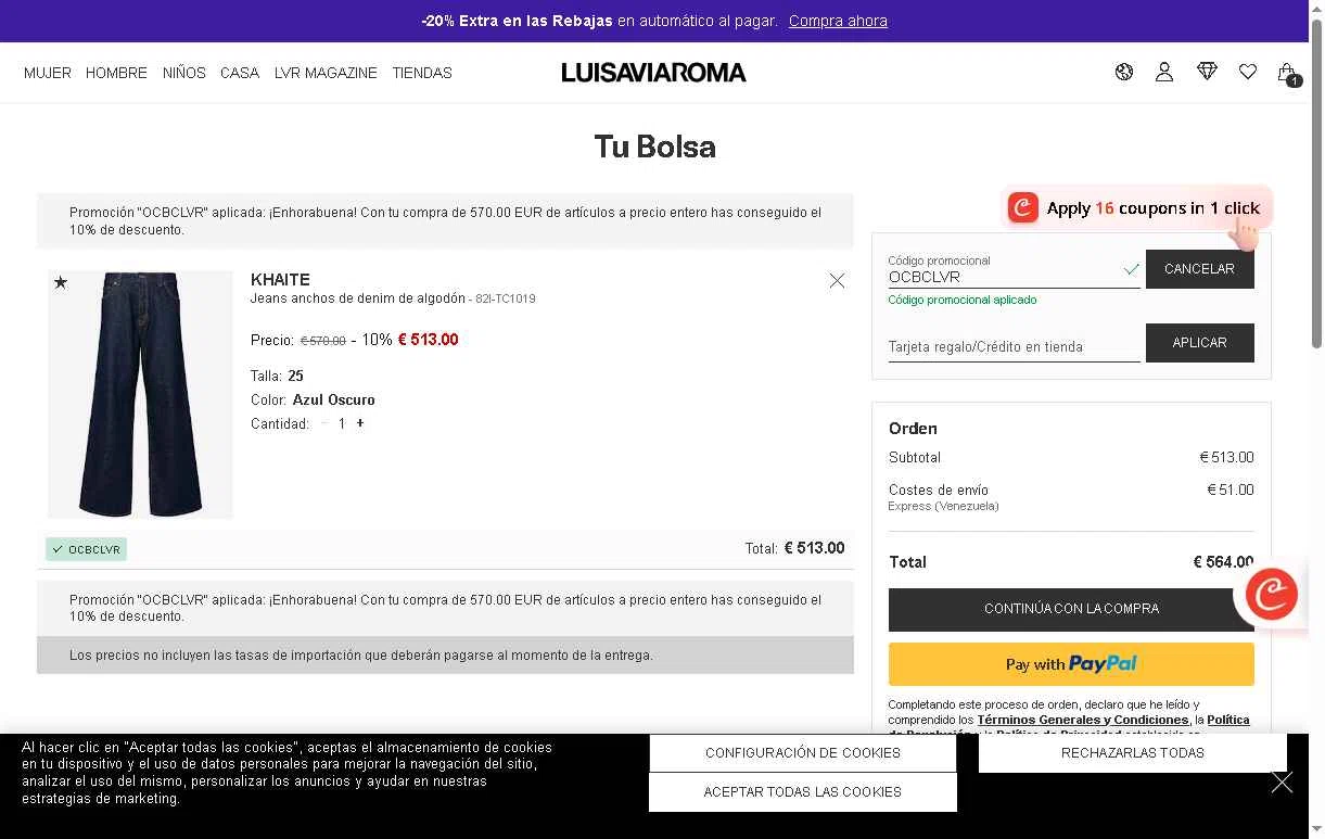 Luisa Via Roma checkout page showing Luisa Via Roma discount code box | Screenshot taken by SimplyCodes community member on Jan 14, 2026