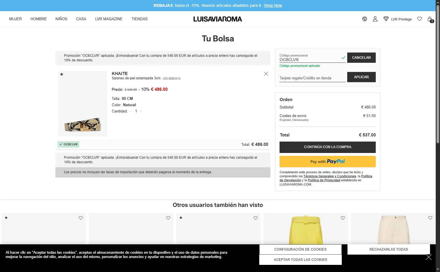 Luisa Via Roma checkout page showing Luisa Via Roma discount code box | Screenshot taken by SimplyCodes community member on Oct 16, 2025