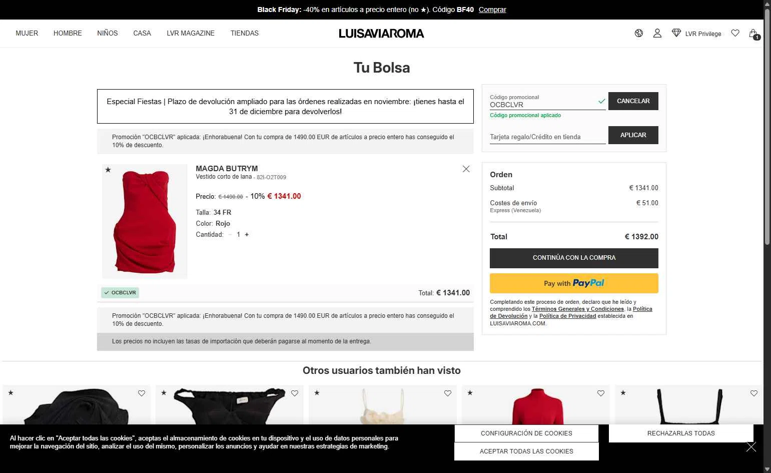 Luisa Via Roma checkout page showing Luisa Via Roma discount code box | Screenshot taken by SimplyCodes community member on Nov 29, 2025