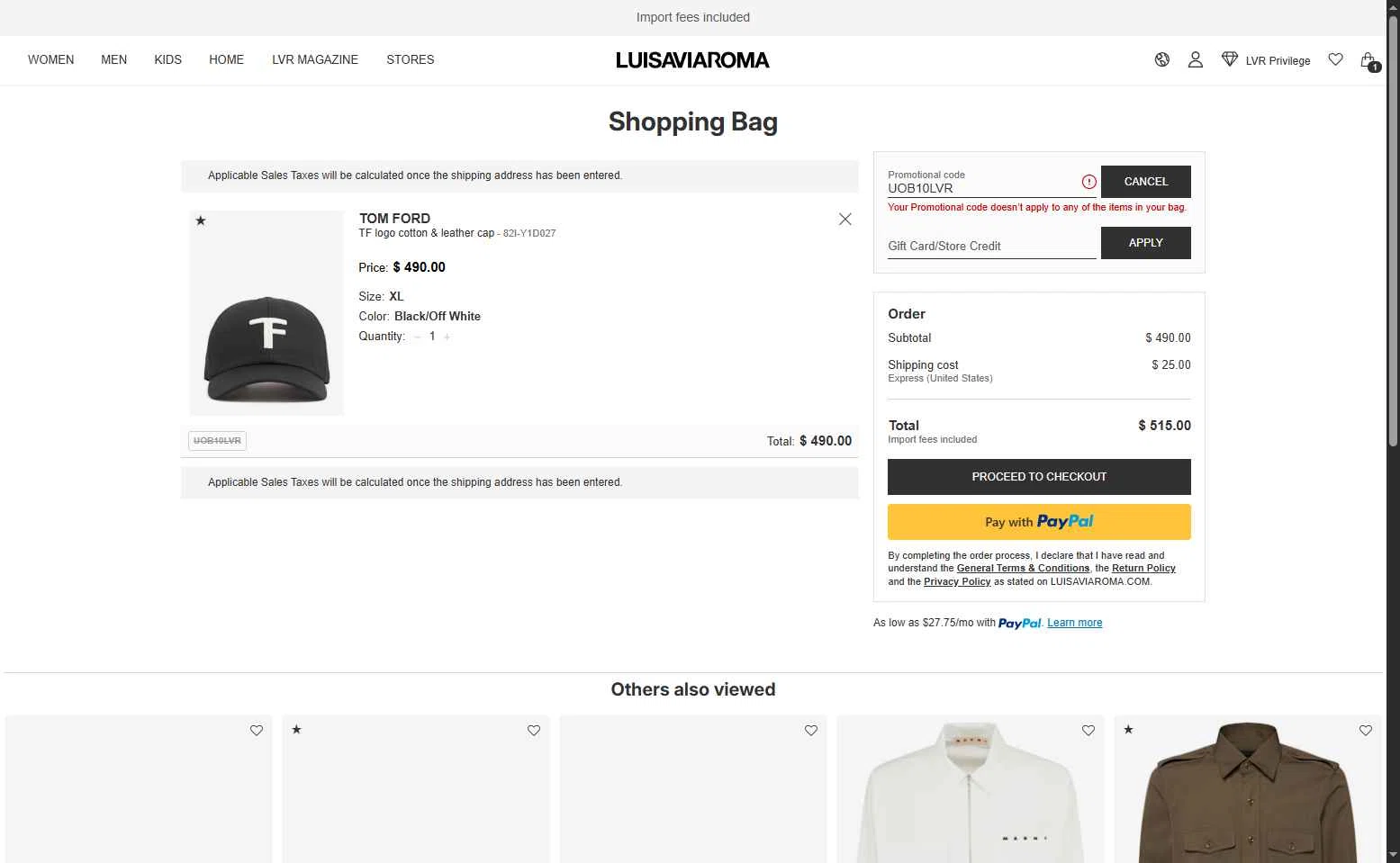 Luisa Via Roma checkout page showing Luisa Via Roma discount code box | Screenshot taken by SimplyCodes community member on Oct 22, 2025