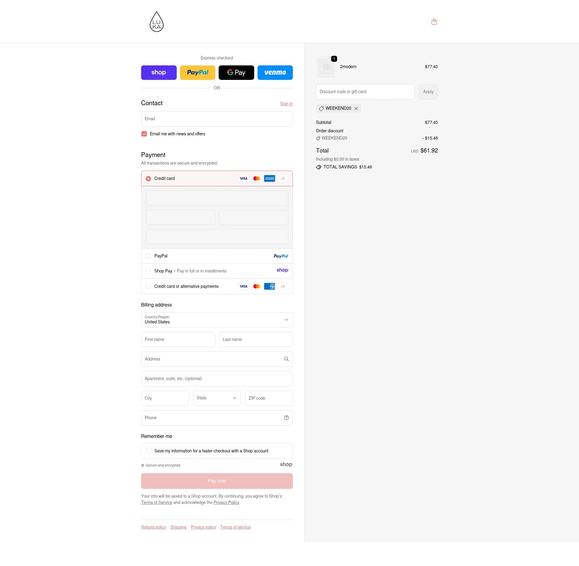 Luka checkout page showing Luka promo code box | Screenshot taken by SimplyCodes community member on Dec 11, 2025