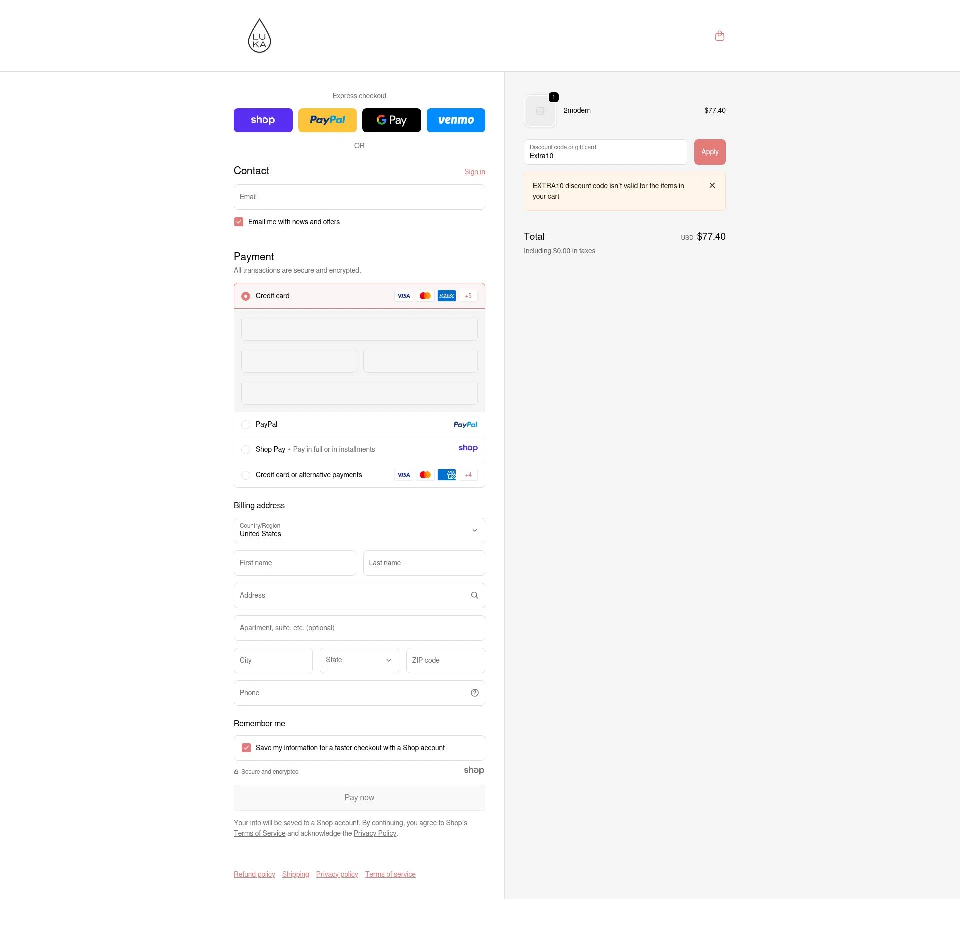 Luka checkout page showing Luka promo code box | Screenshot taken by SimplyCodes community member on Dec 11, 2025