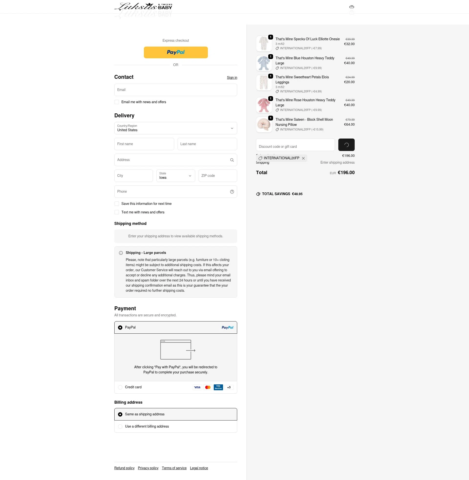 Luksus Baby checkout page showing Luksus Baby promo code box | Screenshot taken by SimplyCodes community member on Jan 16, 2026