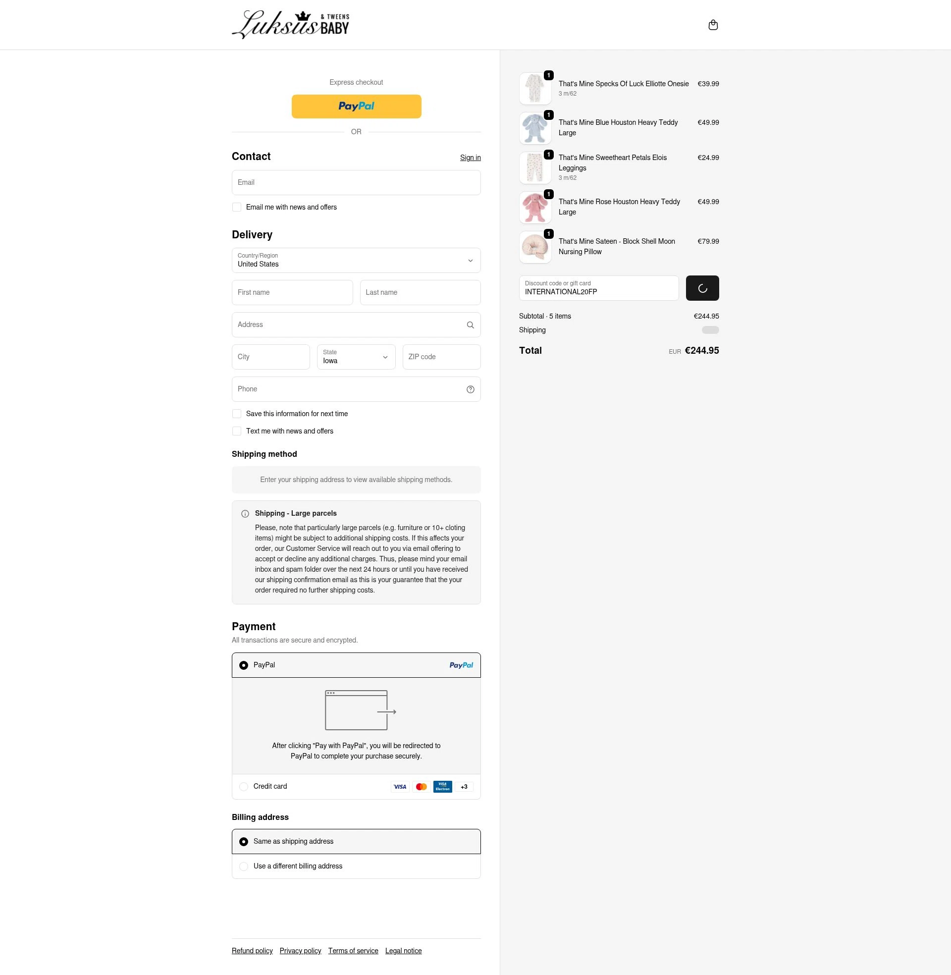 Luksus Baby checkout page showing Luksus Baby promo code box | Screenshot taken by SimplyCodes community member on Jan 11, 2026