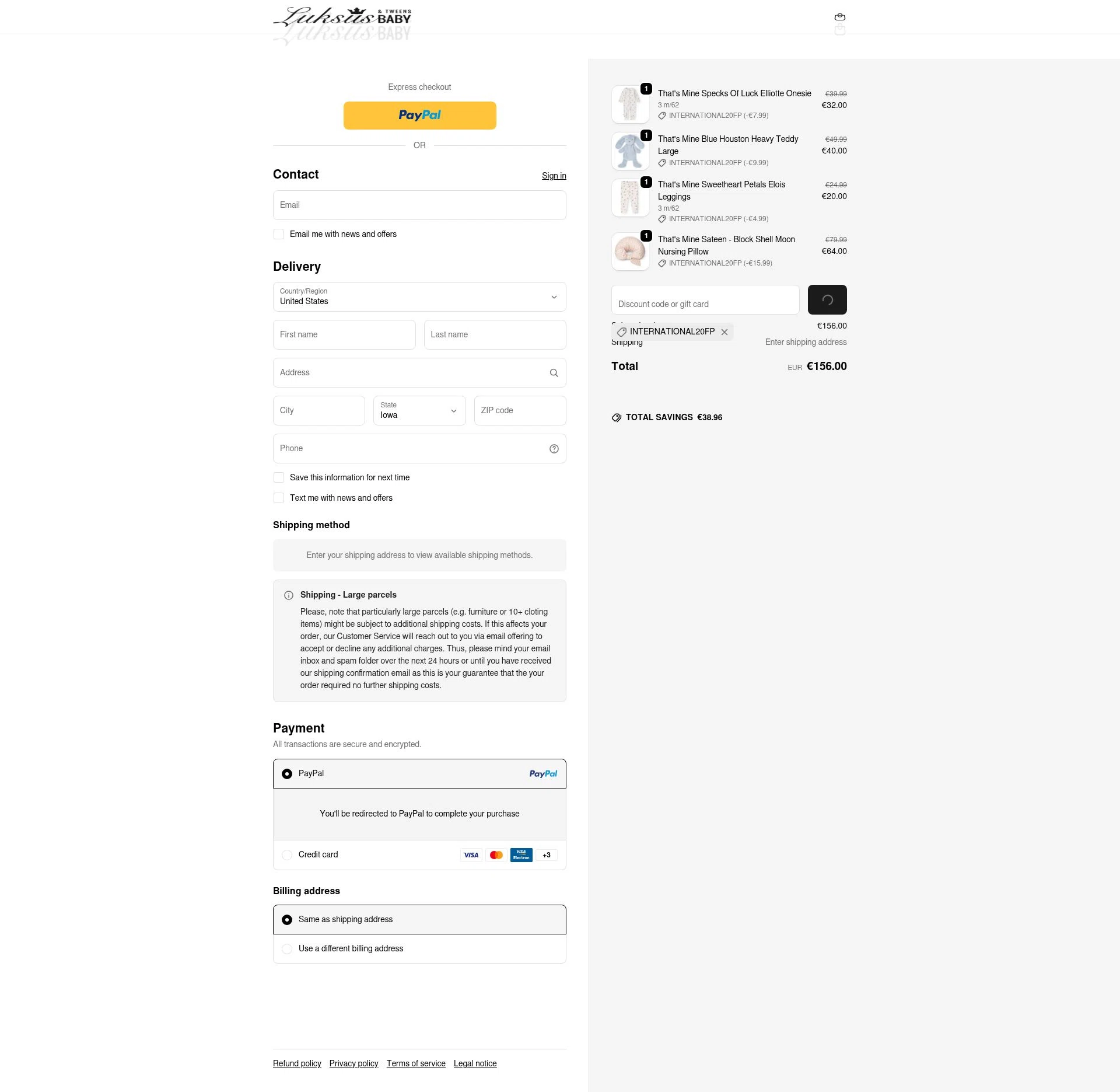 Luksus Baby checkout page showing Luksus Baby promo code box | Screenshot taken by SimplyCodes community member on Jan 30, 2026