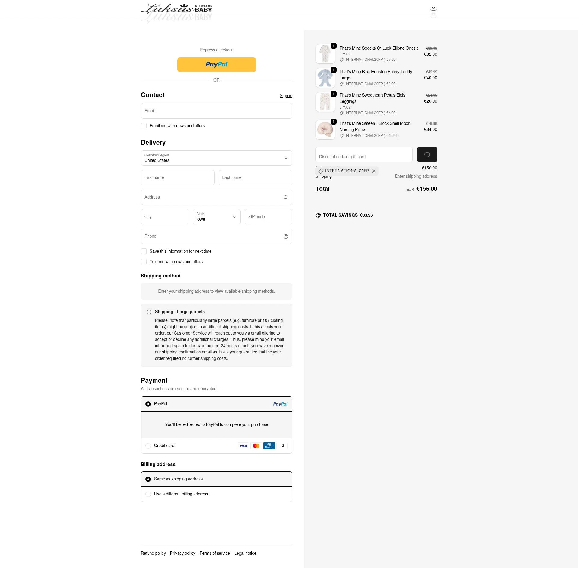 Luksus Baby checkout page showing Luksus Baby promo code box | Screenshot taken by SimplyCodes community member on Jan 26, 2026