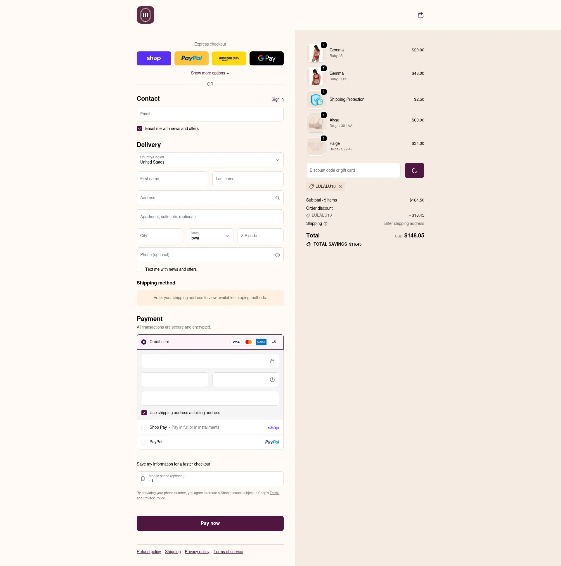 Lulalu checkout page showing Lulalu promo code box | Screenshot taken by SimplyCodes community member on Feb 18, 2026