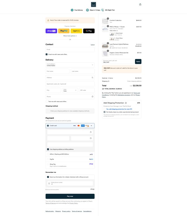 Lull checkout page showing Lull discount code box | Screenshot taken by SimplyCodes community member on Aug 28, 2025