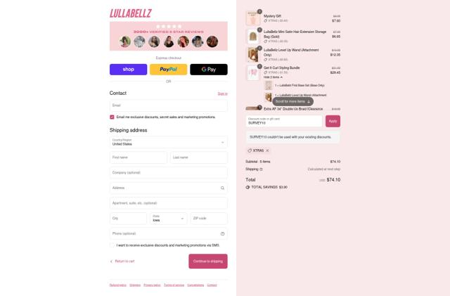 Lulla Bellz checkout page showing Lulla Bellz promo code box | Screenshot taken by SimplyCodes community member on Sep 10, 2025