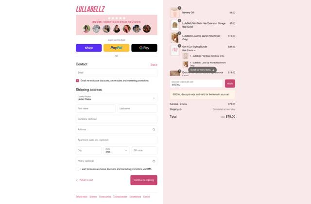 Lulla Bellz checkout page showing Lulla Bellz promo code box | Screenshot taken by SimplyCodes community member on Sep 10, 2025