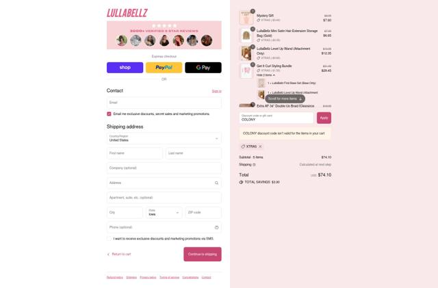 Lulla Bellz checkout page showing Lulla Bellz promo code box | Screenshot taken by SimplyCodes community member on Sep 10, 2025