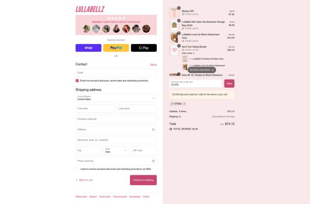Lulla Bellz checkout page showing Lulla Bellz promo code box | Screenshot taken by SimplyCodes community member on Sep 10, 2025