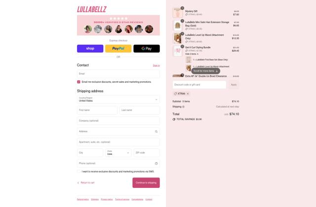 Lulla Bellz checkout page showing Lulla Bellz promo code box | Screenshot taken by SimplyCodes community member on Sep 10, 2025