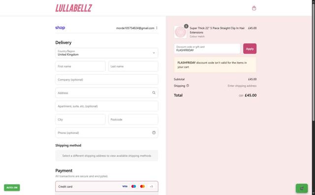 Lulla Bellz checkout page showing Lulla Bellz promo code box | Screenshot taken by SimplyCodes community member on Sep 12, 2025