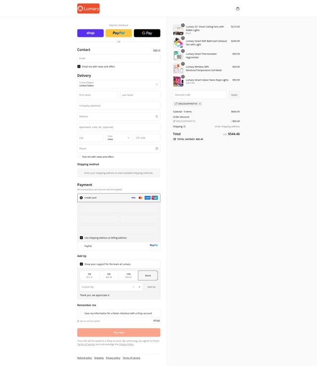 Lumary checkout page showing Lumary discount code box | Screenshot taken by SimplyCodes community member on Sep 9, 2025