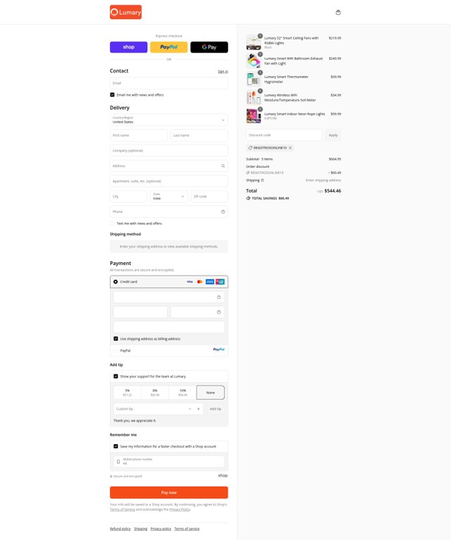 Lumary checkout page showing Lumary discount code box | Screenshot taken by SimplyCodes community member on Sep 9, 2025