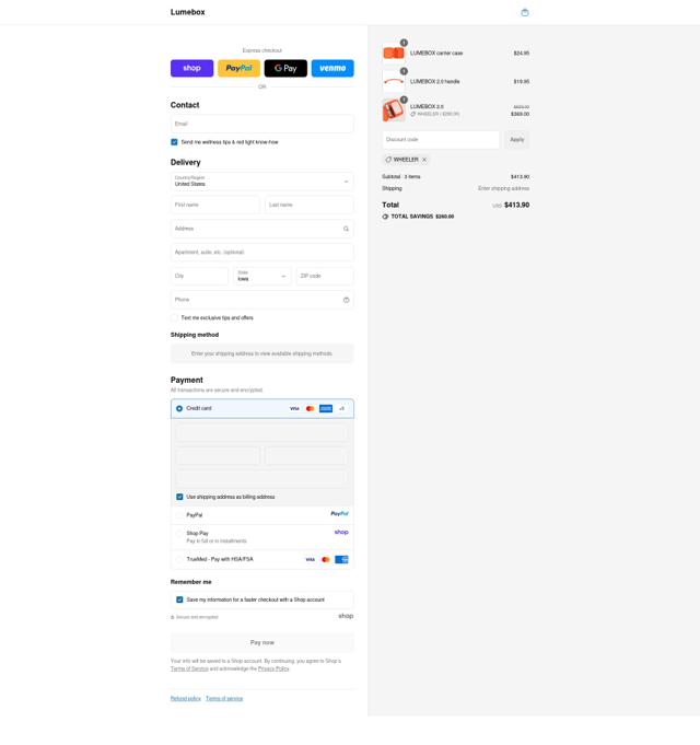 Lumebox checkout page showing Lumebox discount code box | Screenshot taken by SimplyCodes community member on Sep 12, 2025