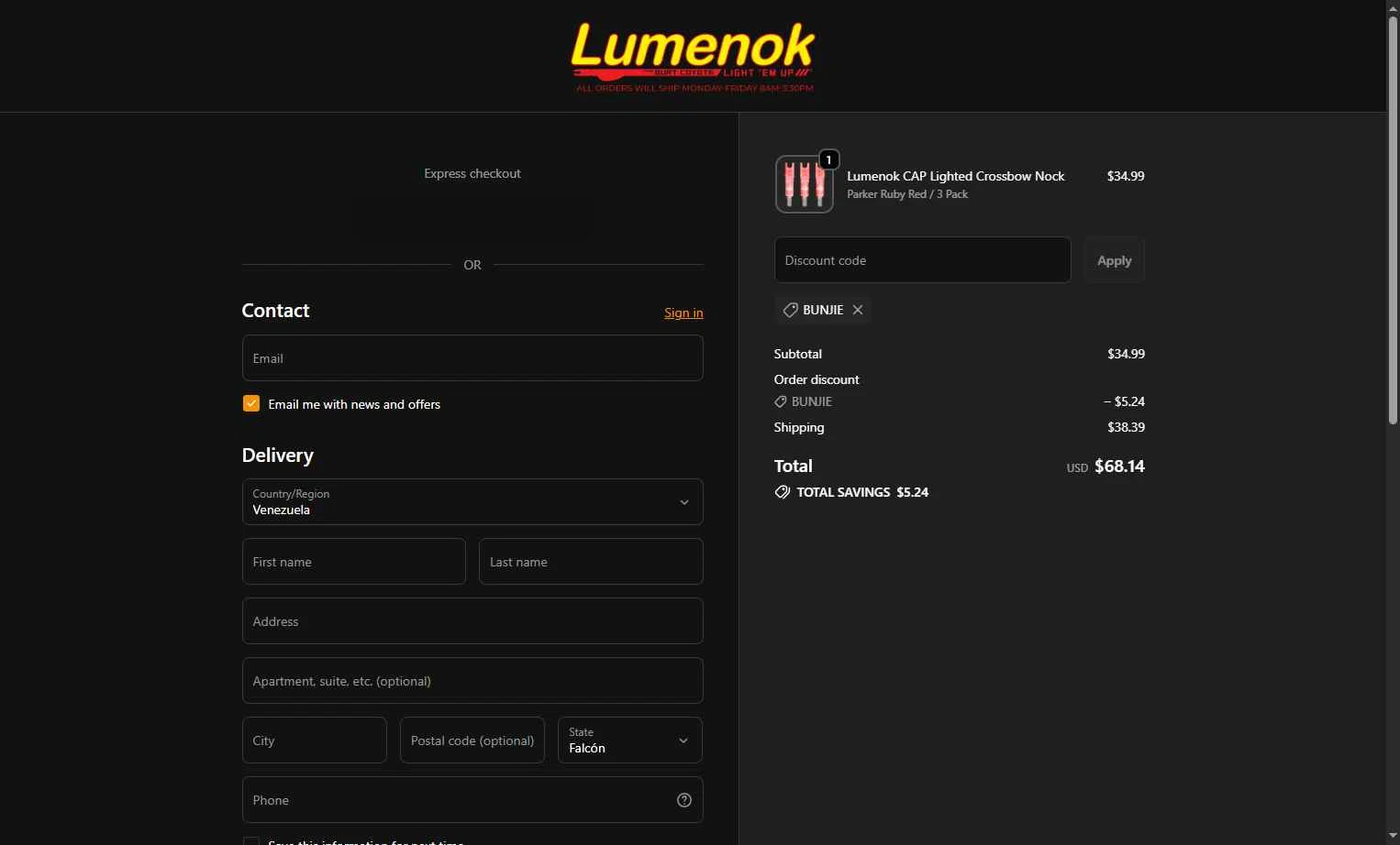 Lumenok checkout page showing Lumenok discount code box | Screenshot taken by SimplyCodes community member on Dec 27, 2025