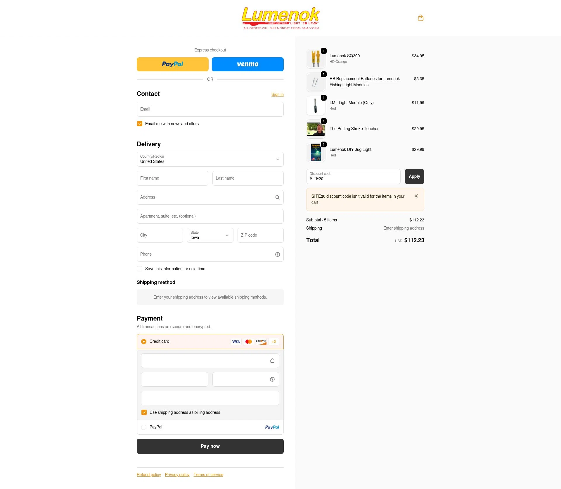 Lumenok checkout page showing Lumenok discount code box | Screenshot taken by SimplyCodes community member on Dec 15, 2025